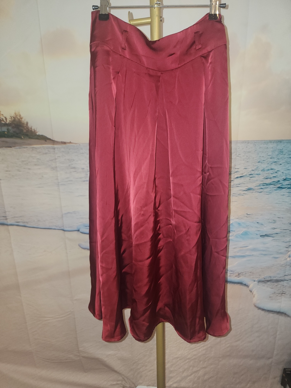 COMMENSE Women's Satin A-Line Skirt in Deep Wine